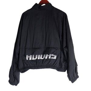 Adidas Women Medium Black Windbreaker Full Zip 3 Stripe Nylon Back Pocket Jacket